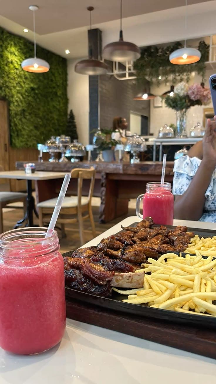 A grilled platter served at a restaurant table